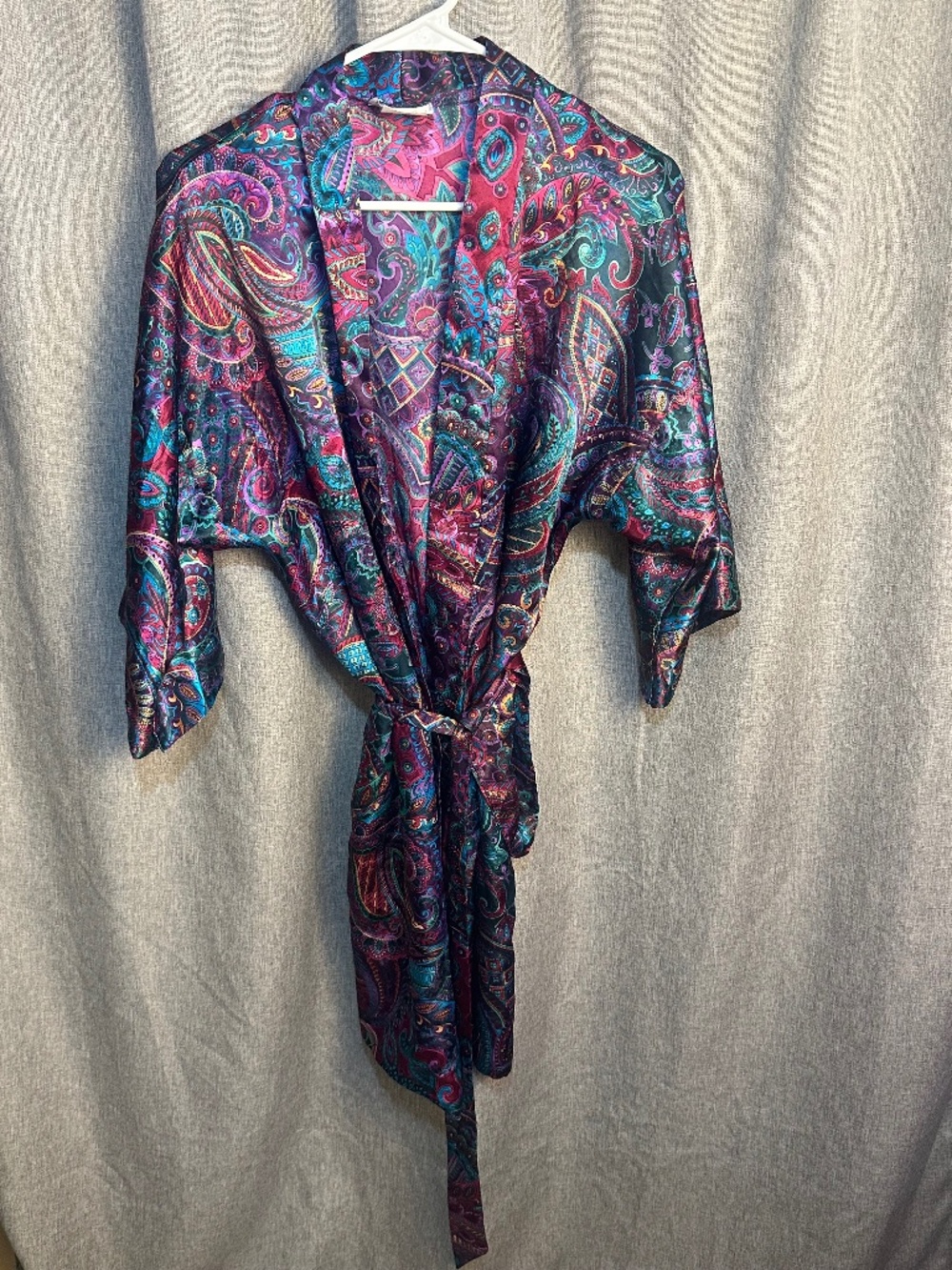 Vintage Inner Most Silky Paisley Kimono Robe Jewel Tone Medium